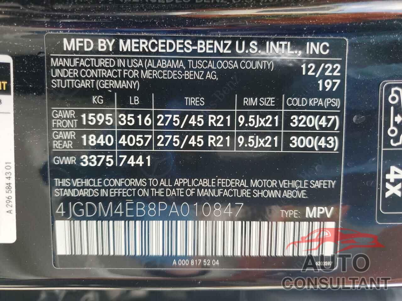 MERCEDES-BENZ EQS SUV 58 2023 - 4JGDM4EB8PA010847