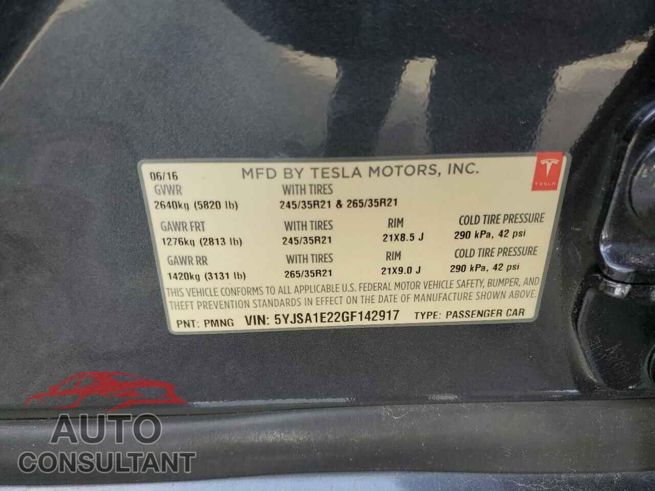 TESLA MODEL S 2016 - 5YJSA1E22GF142917