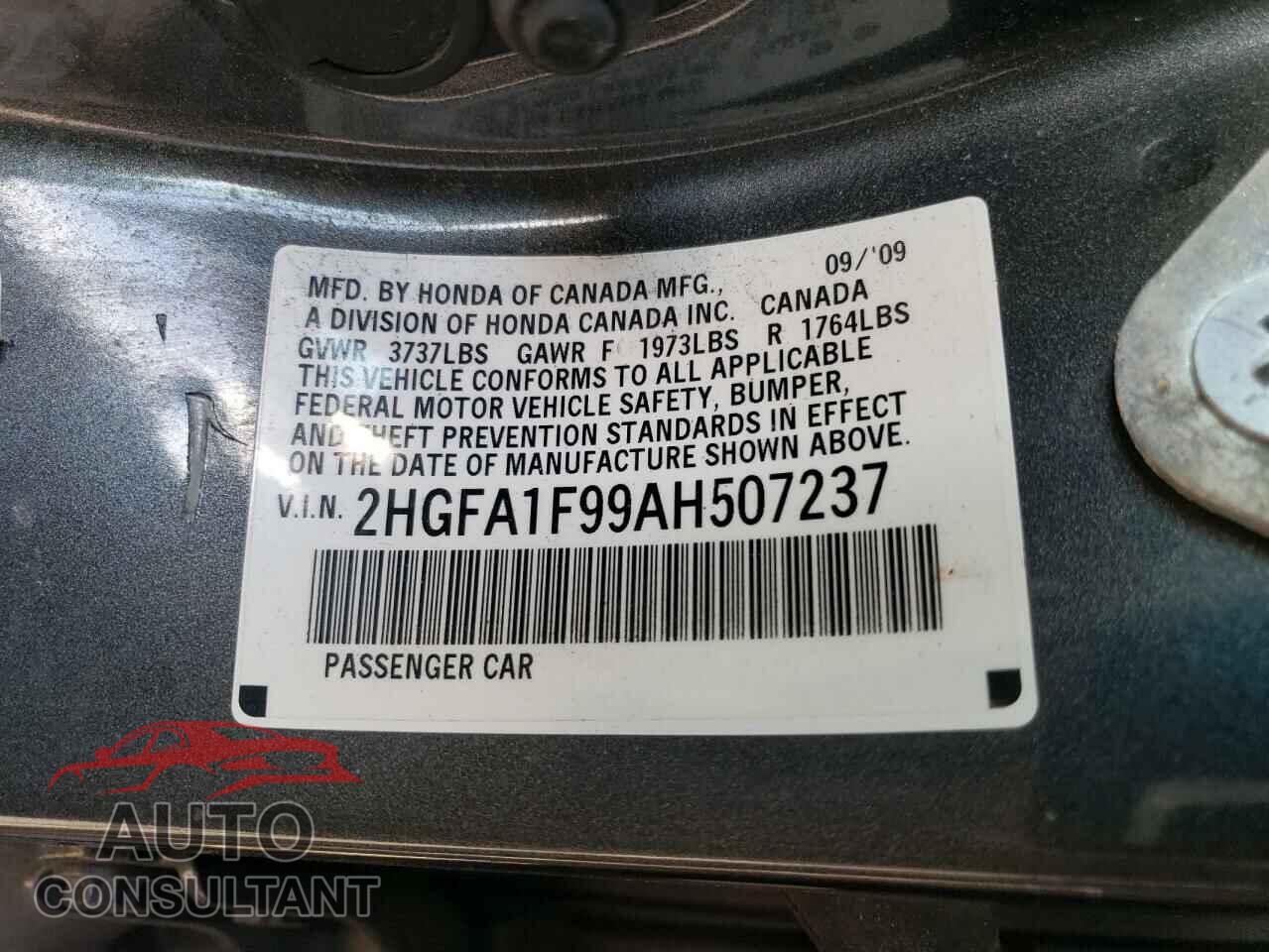 HONDA CIVIC 2010 - 2HGFA1F99AH507237