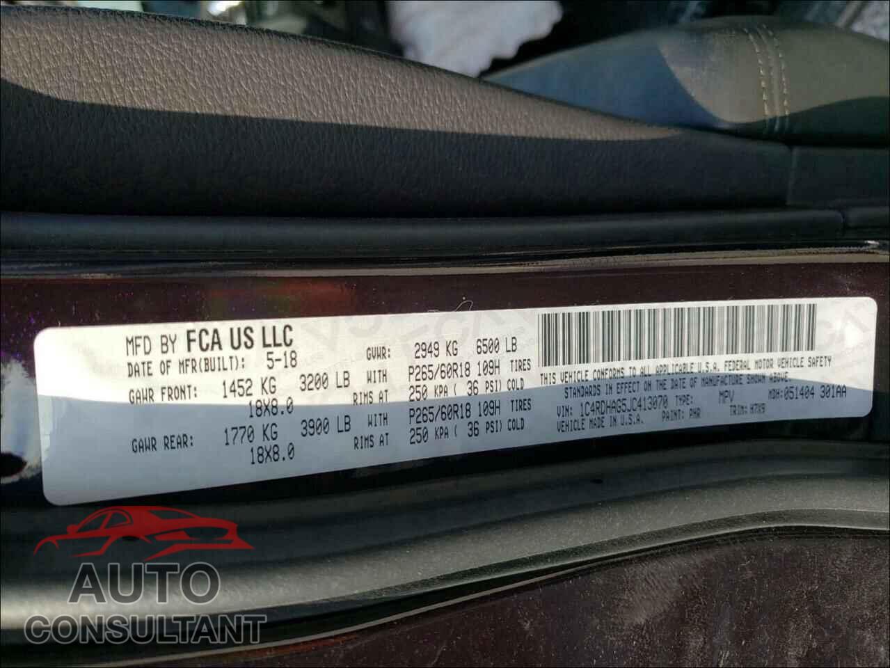 DODGE DURANGO 2018 - 1C4RDHAG5JC413070