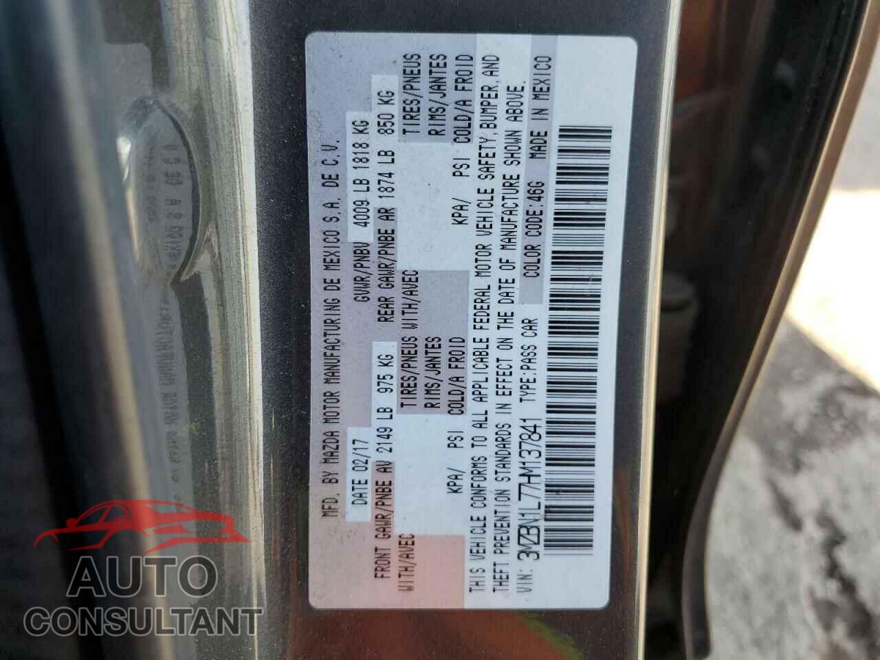 MAZDA 3 2017 - 3MZBN1L77HM137841