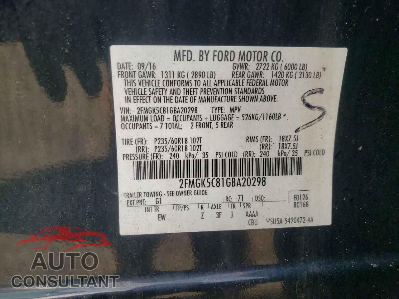 FORD FLEX 2016 - 2FMGK5C81GBA20298
