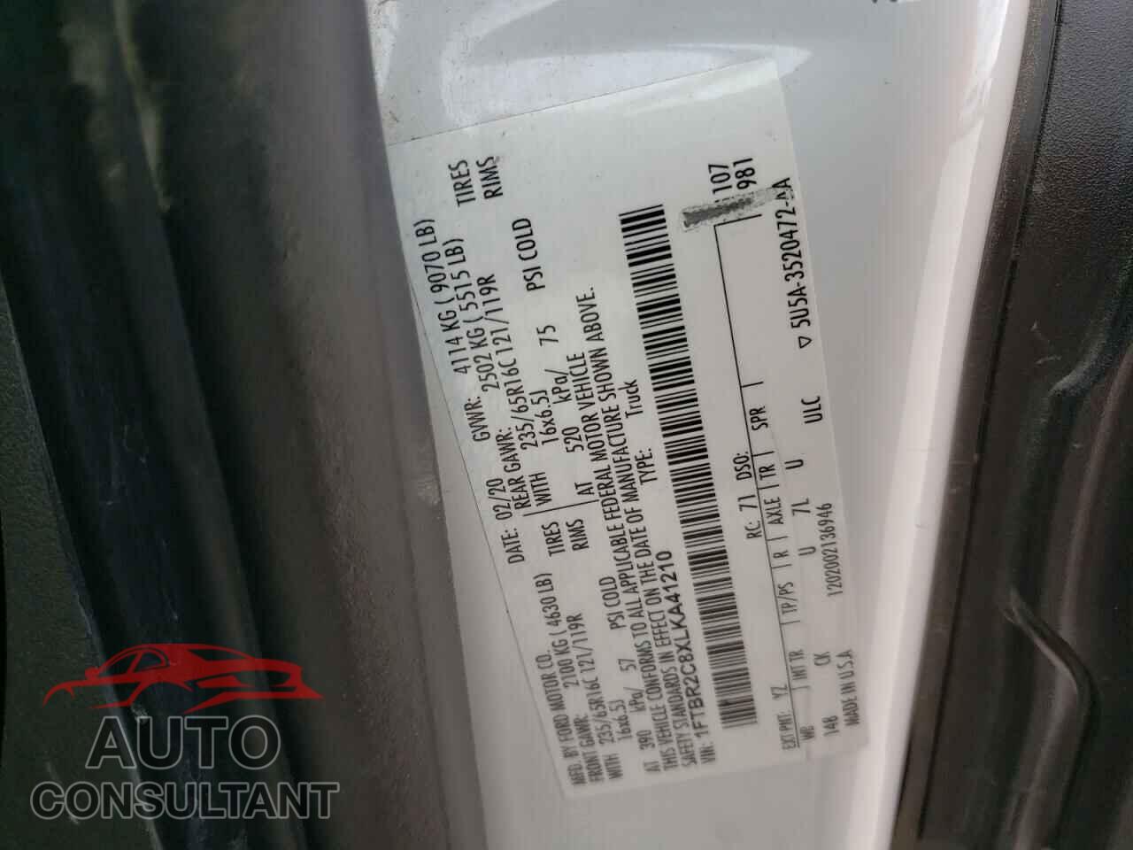 FORD TRANSIT CO 2020 - 1FTBR2C8XLKA41210