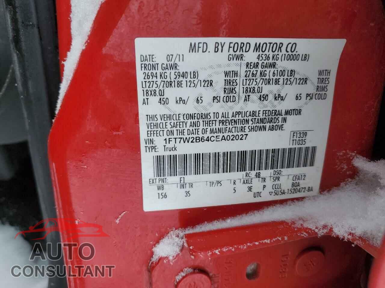 FORD F250 2012 - 1FT7W2B64CEA02027