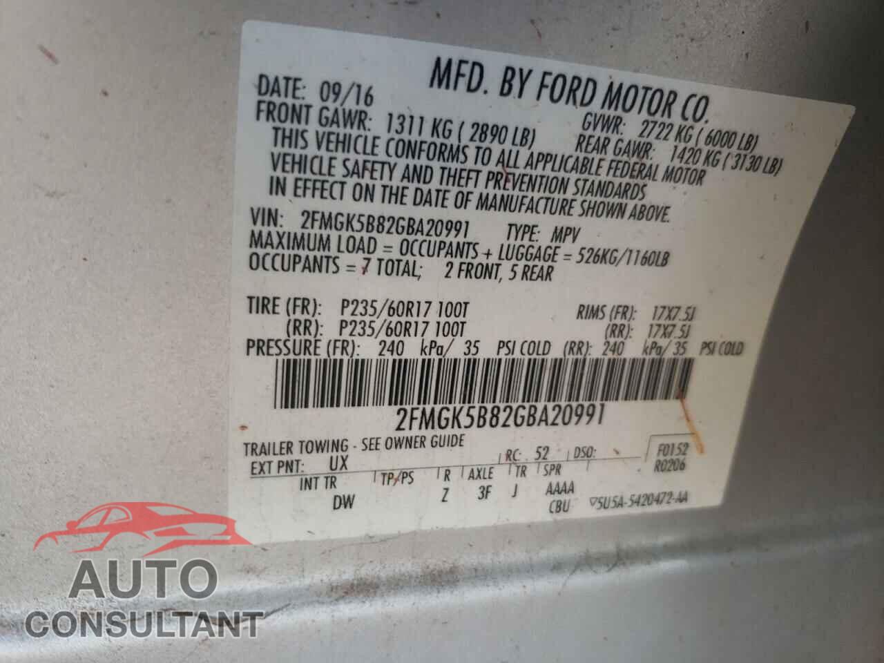 FORD FLEX 2016 - 2FMGK5B82GBA20991