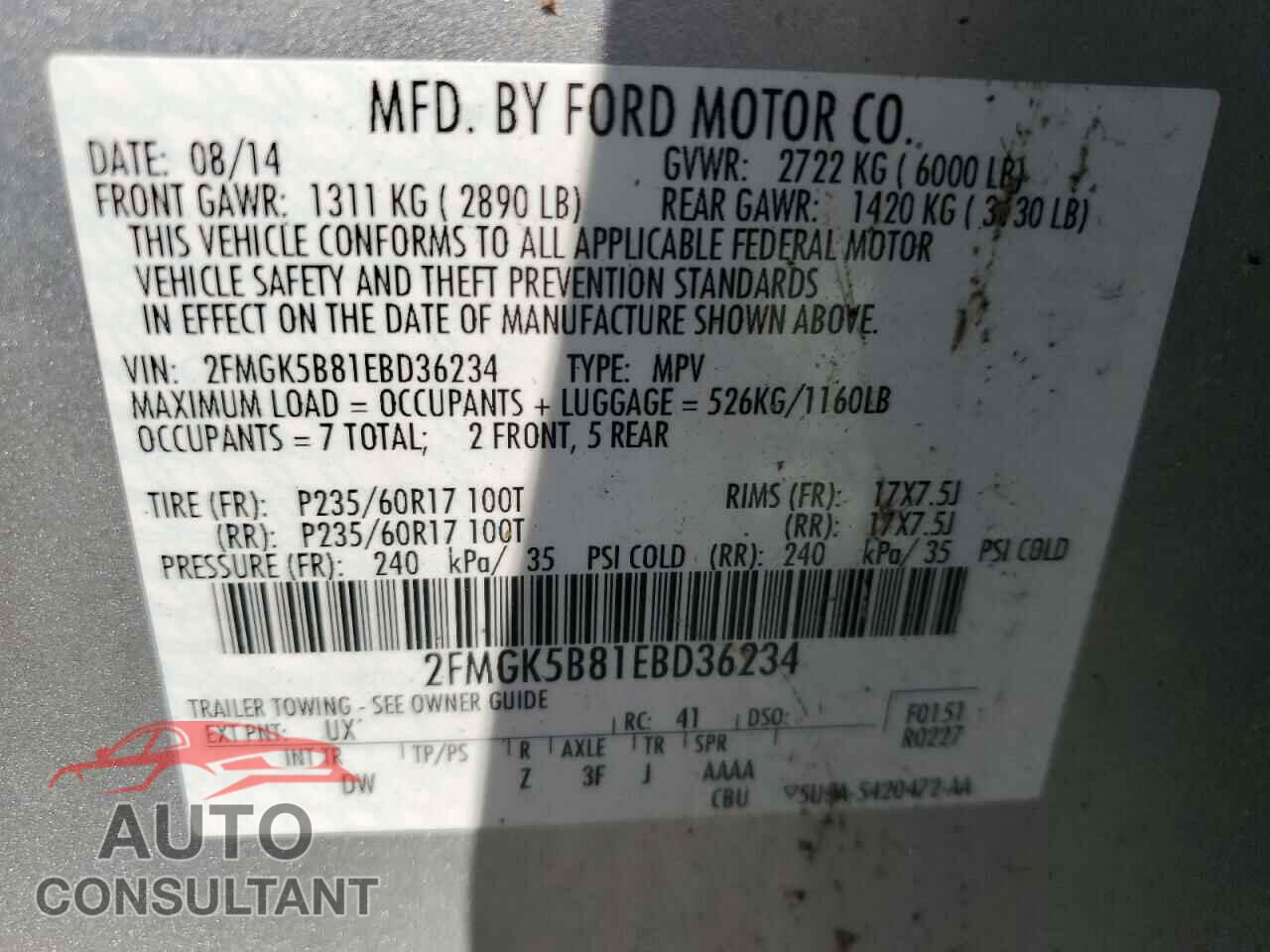 FORD FLEX 2014 - 2FMGK5B81EBD36234