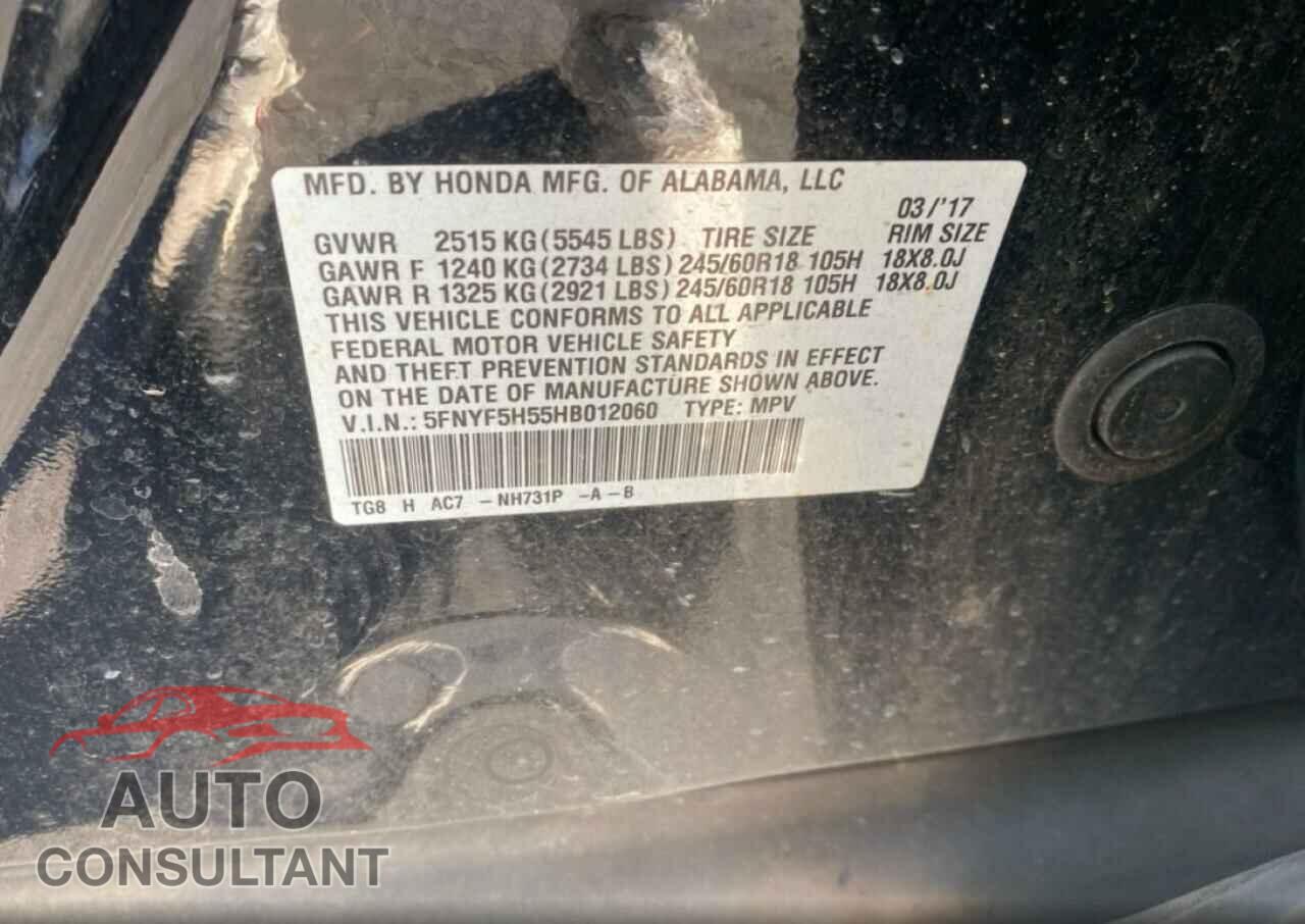 HONDA PILOT 2017 - 5FNYF5H55HB012060