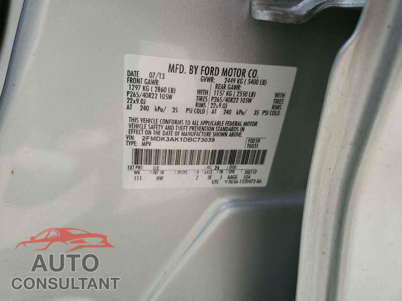 FORD EDGE 2013 - 2FMDK3AK1DBC73039