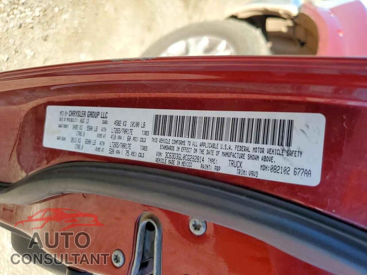 DODGE RAM 3500 2012 - 3C63D3GL0CG282814