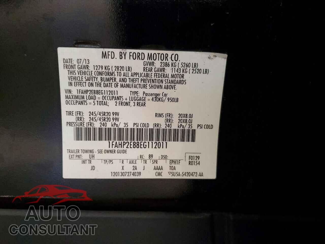 FORD TAURUS 2014 - 1FAHP2E88EG112011