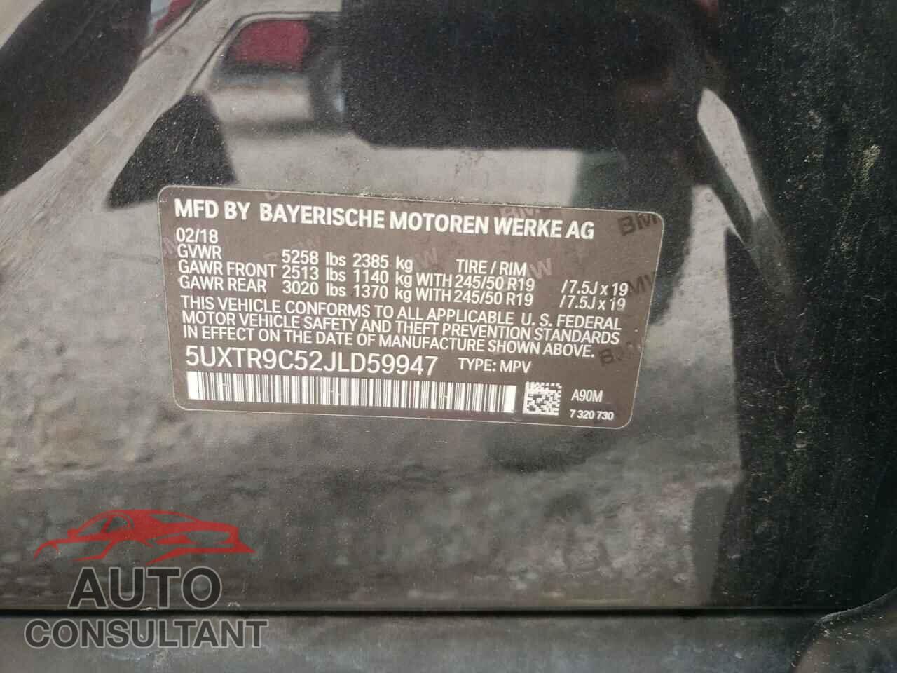 BMW X3 2018 - 5UXTR9C52JLD59947