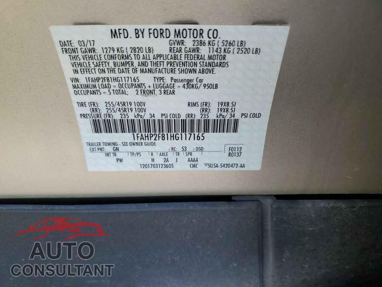 FORD TAURUS 2017 - 1FAHP2F81HG117165