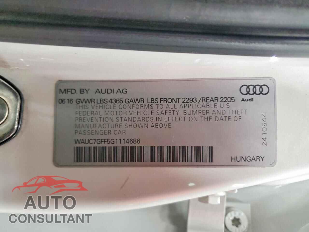 AUDI A3 2016 - WAUC7GFF5G1114686