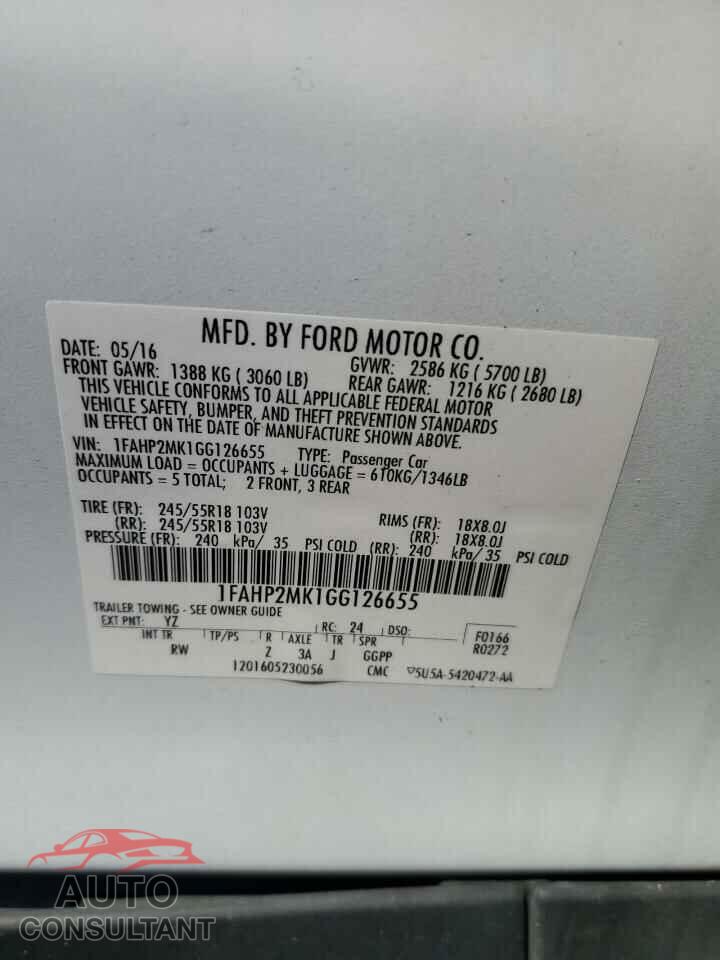 FORD TAURUS 2016 - 1FAHP2MK1GG126655