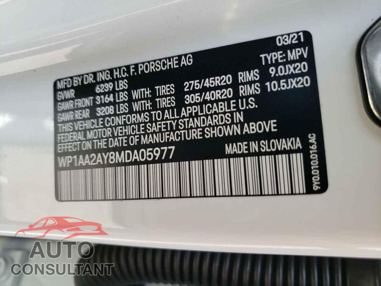 PORSCHE CAYENNE 2021 - WP1AA2AY8MDA05977