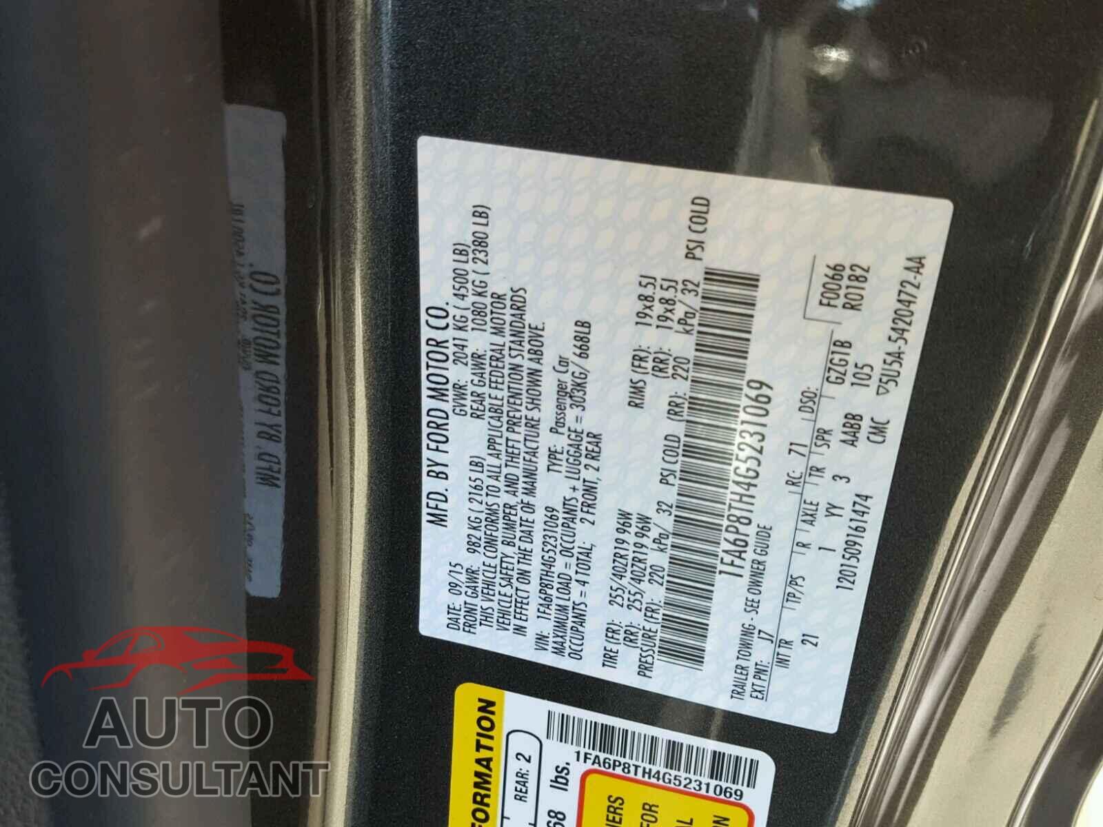FORD MUSTANG 2016 - 1FA6P8TH4G5231069