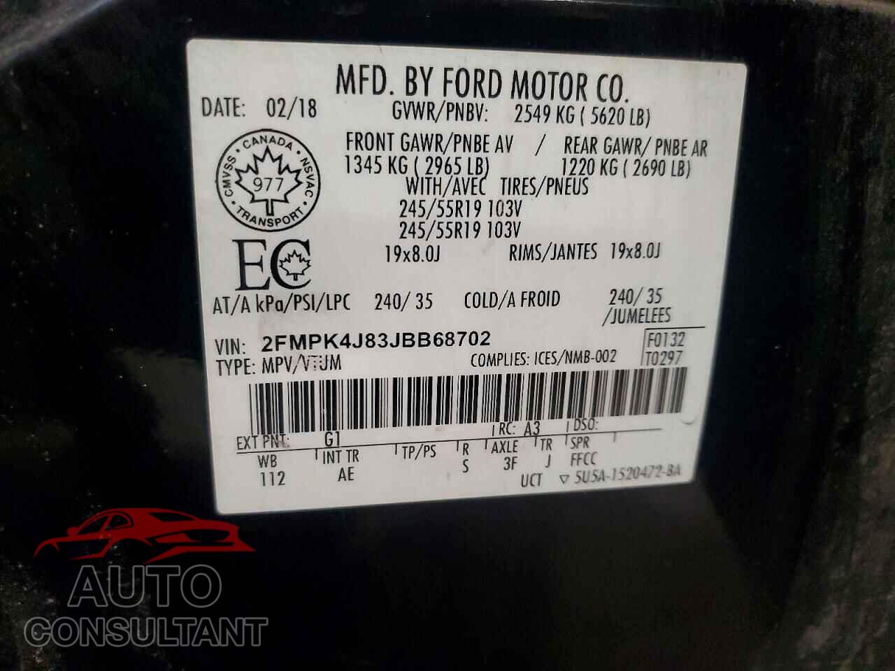 FORD EDGE 2018 - 2FMPK4J83JBB68702