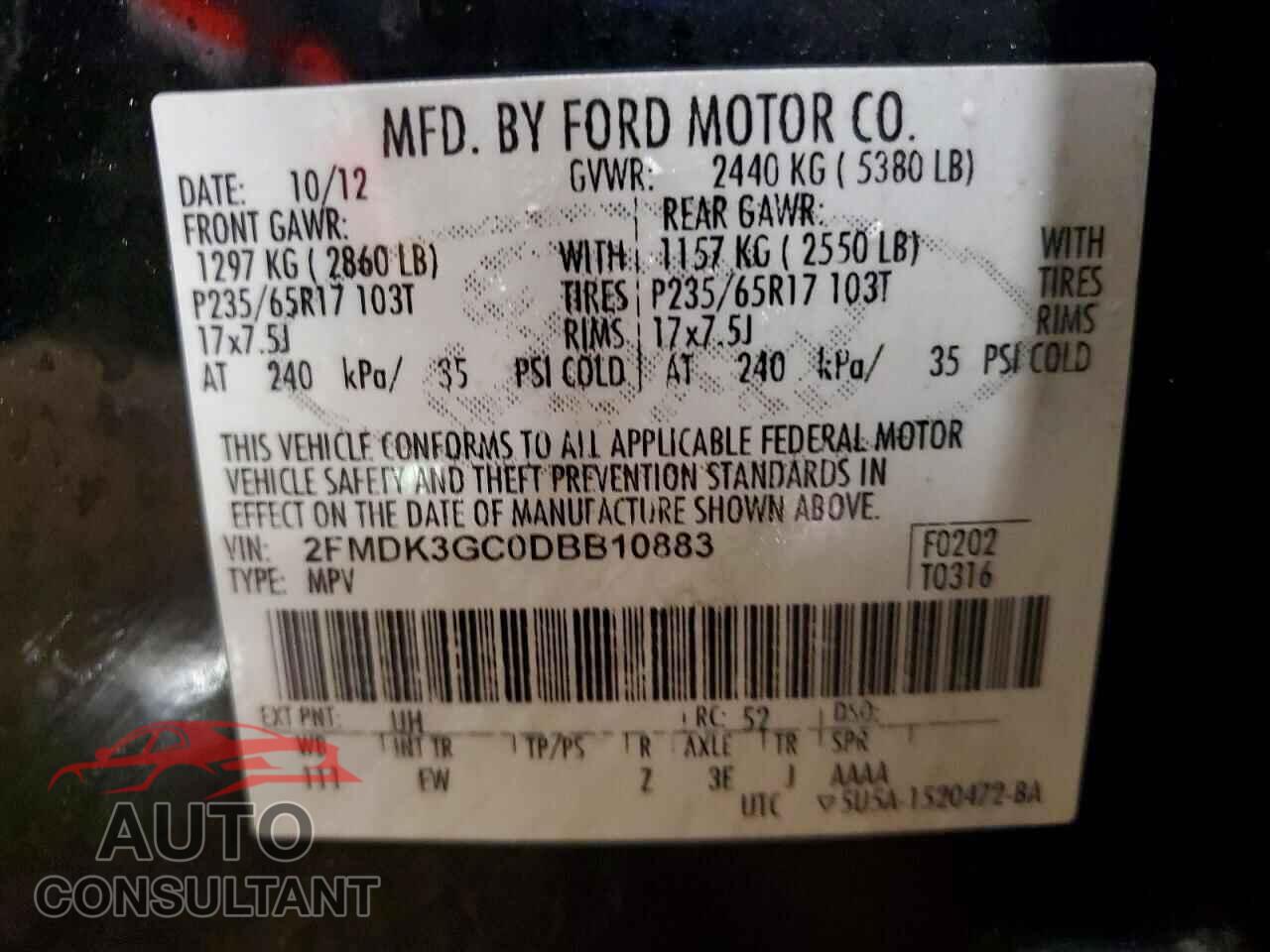FORD EDGE 2013 - 2FMDK3GC0DBB10883