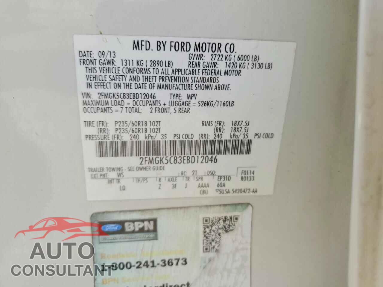 FORD FLEX 2014 - 2FMGK5C83EBD12046