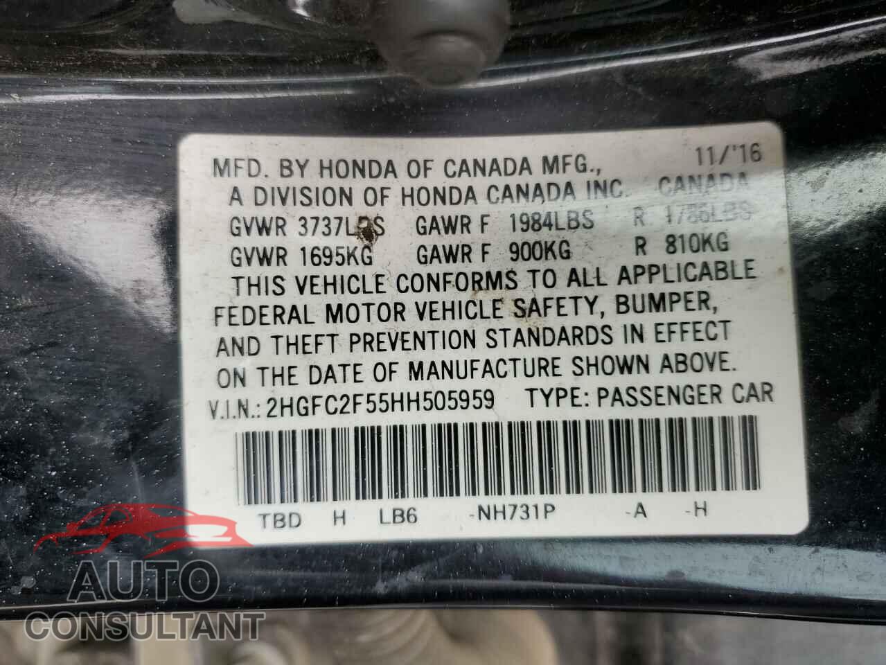 HONDA CIVIC 2017 - 2HGFC2F55HH505959