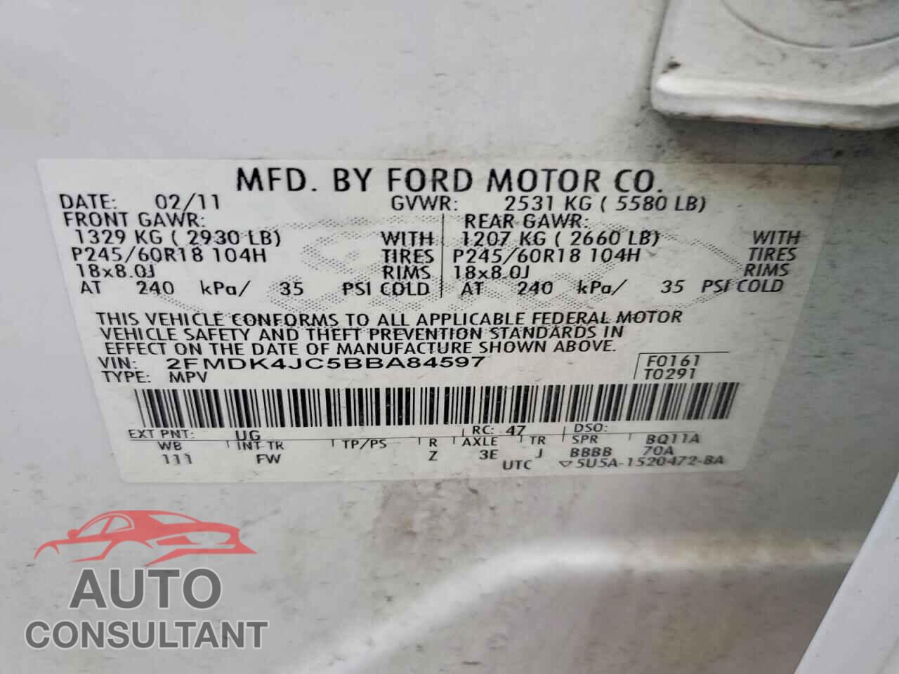 FORD EDGE 2011 - 2FMDK4JC5BBA84597