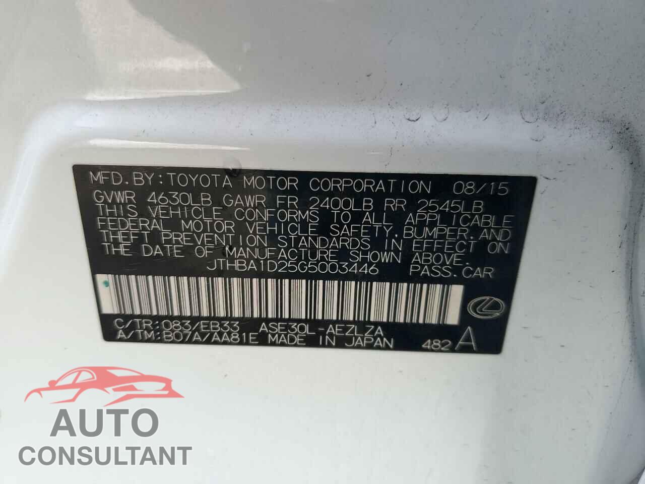 LEXUS IS 2016 - JTHBA1D25G5003446
