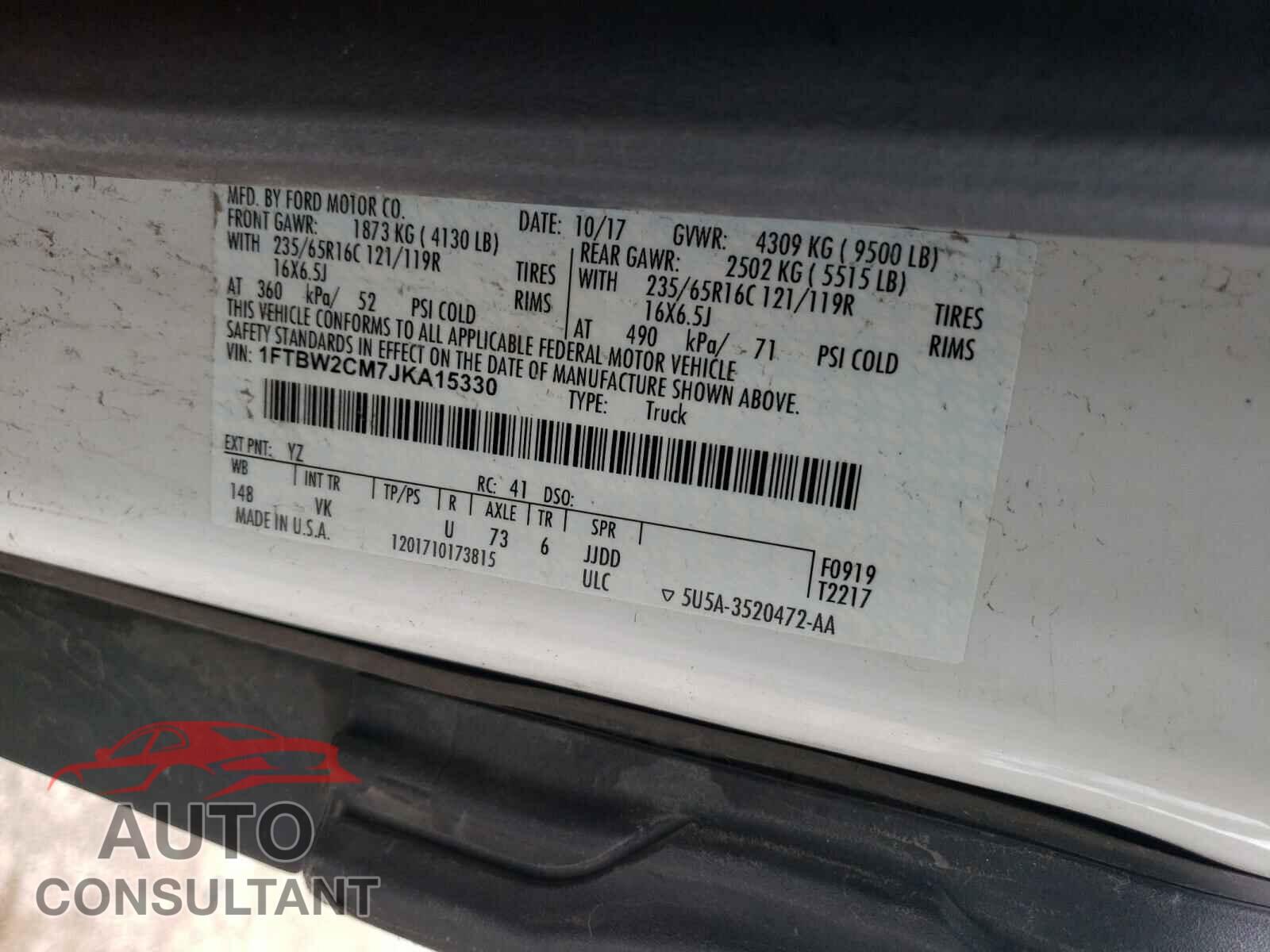 FORD TRANSIT CO 2018 - 1FTBW2CM7JKA15330