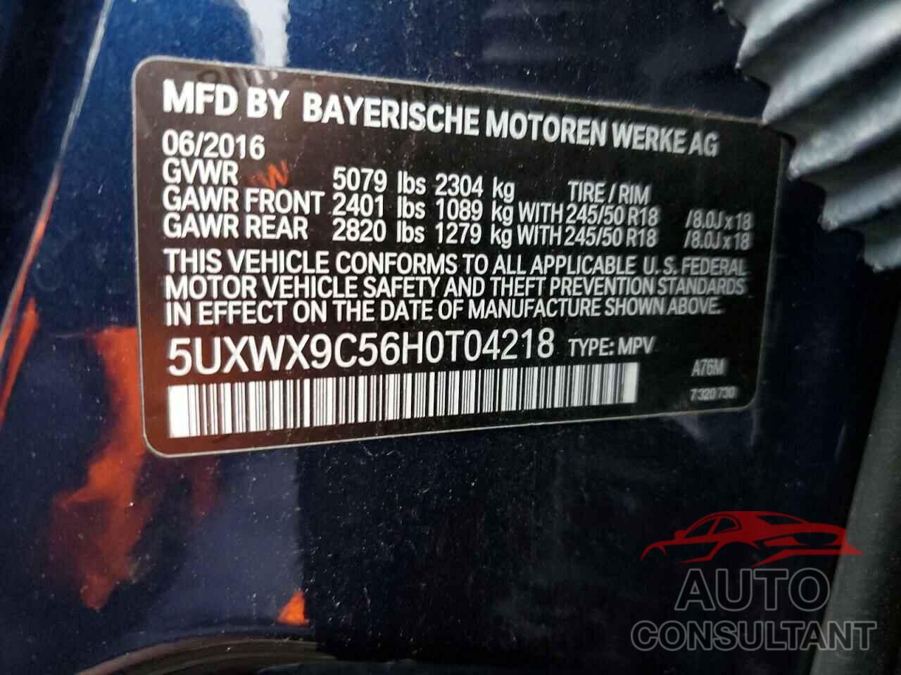BMW X3 2017 - 5UXWX9C56H0T04218