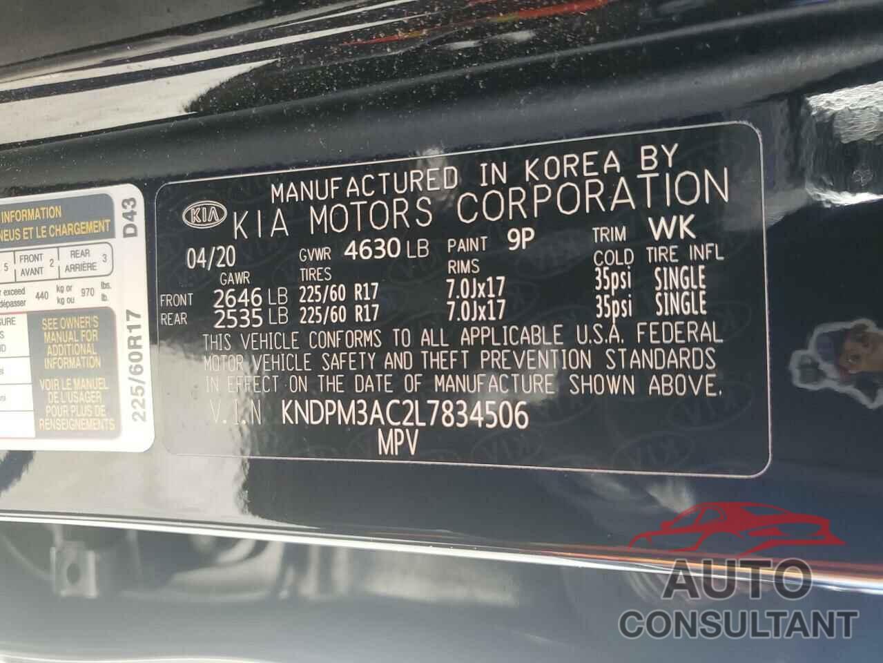 KIA SPORTAGE 2020 - KNDPM3AC2L7834506