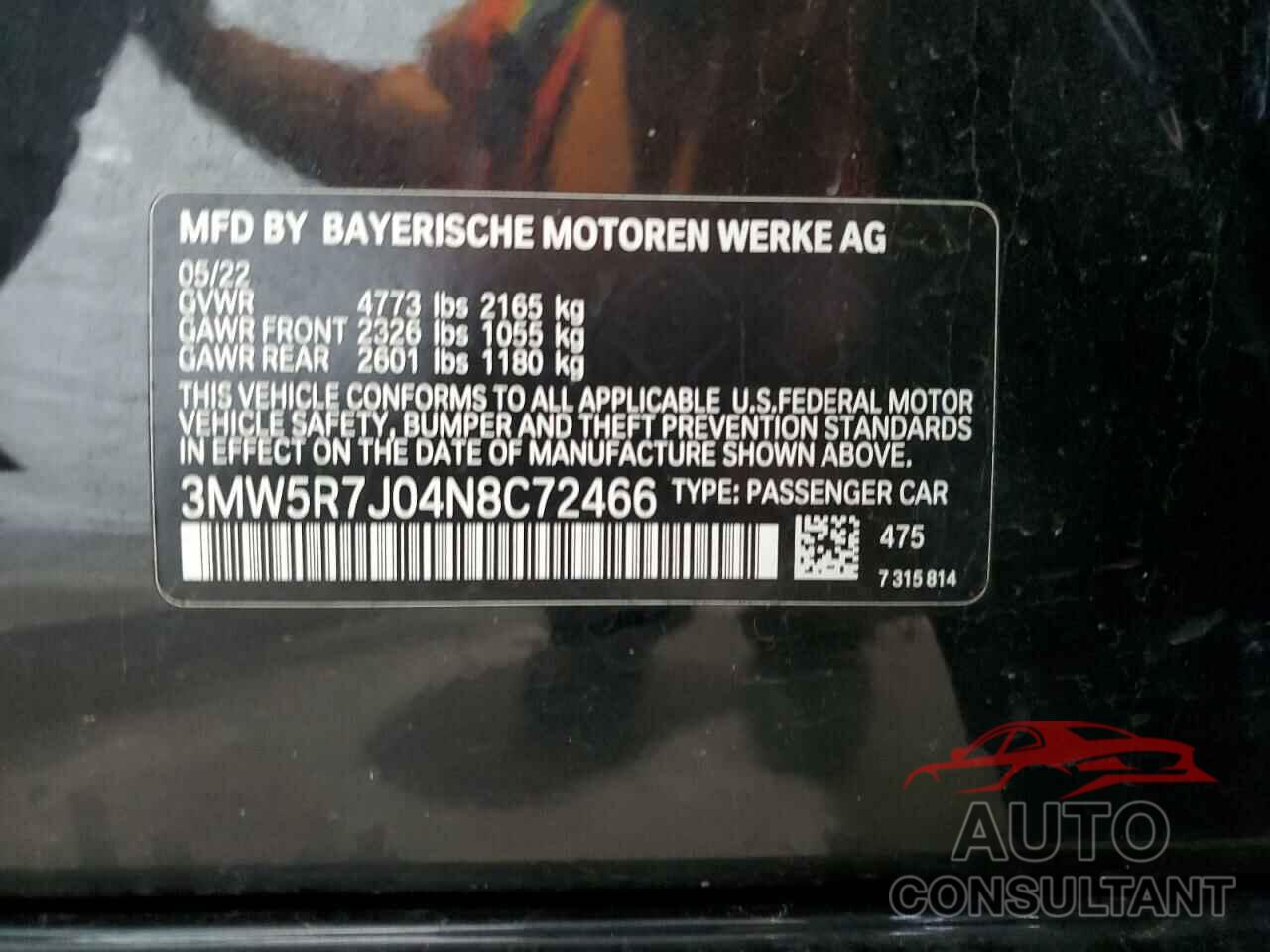 BMW 3 SERIES 2022 - 3MW5R7J04N8C72466