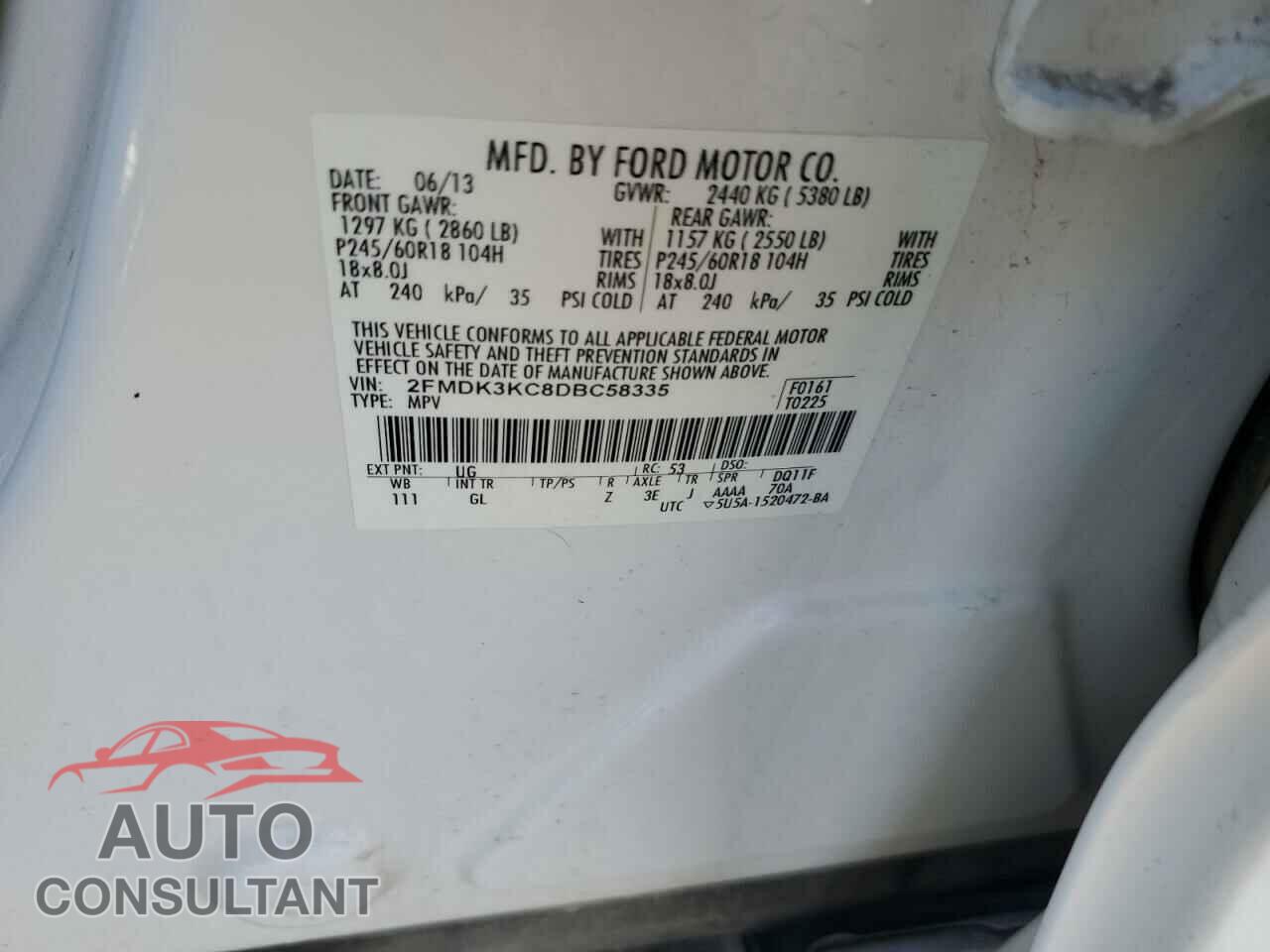 FORD EDGE 2013 - 2FMDK3KC8DBC58335