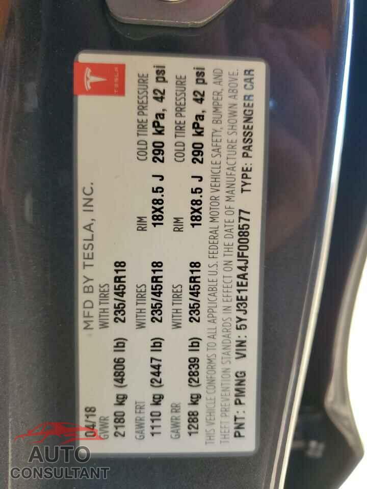 TESLA MODEL 3 2018 - 5YJ3E1EA4JF008577