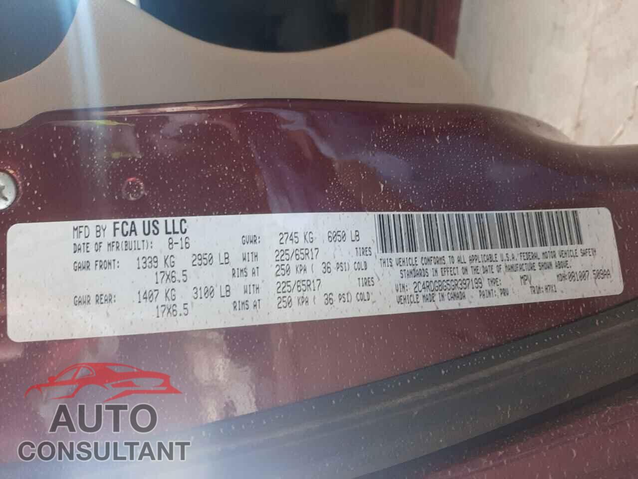 DODGE CARAVAN 2016 - 2C4RDGBG5GR397199
