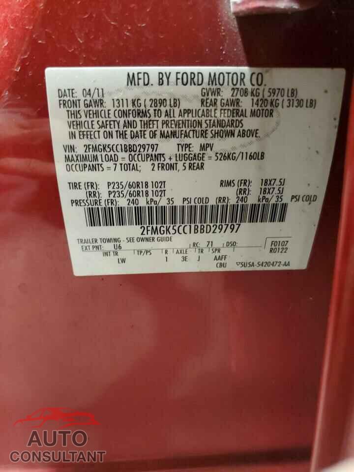FORD FLEX 2011 - 2FMGK5CC1BBD29797