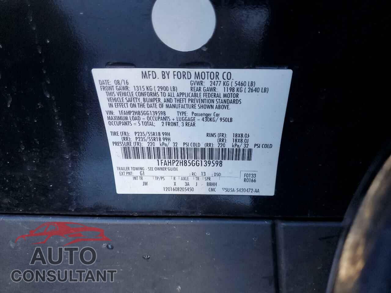 FORD TAURUS 2016 - 1FAHP2H85GG139598
