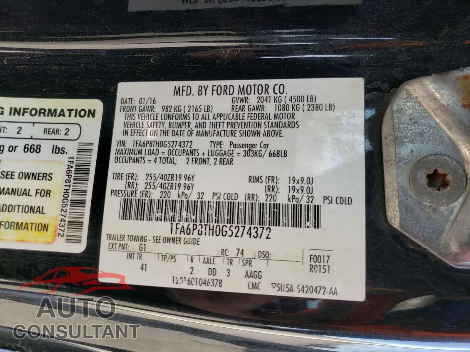 FORD MUSTANG 2016 - 1FA6P8TH0G5274372