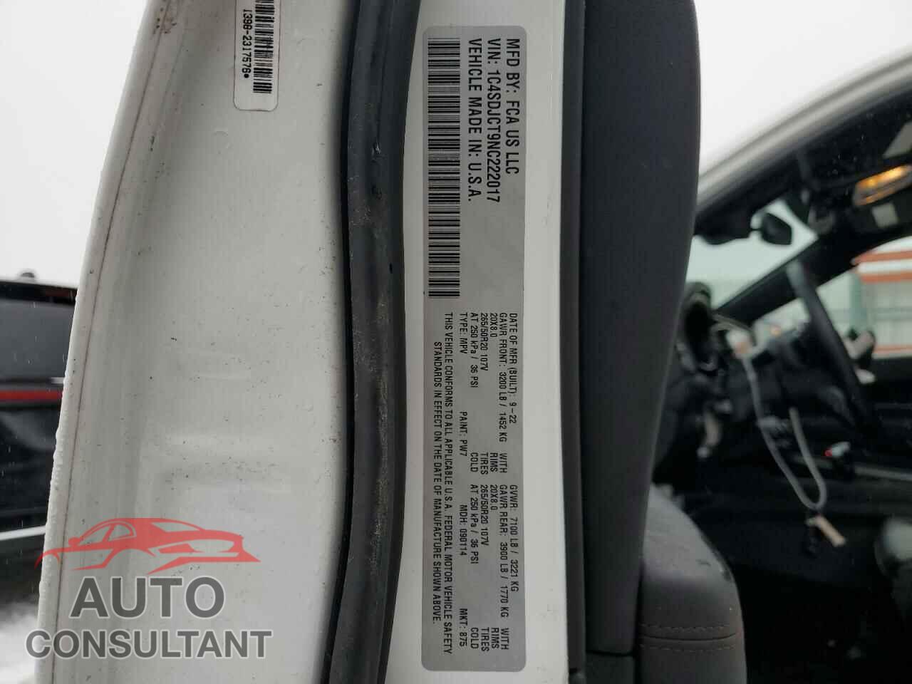 DODGE DURANGO 2022 - 1C4SDJCT9NC222017