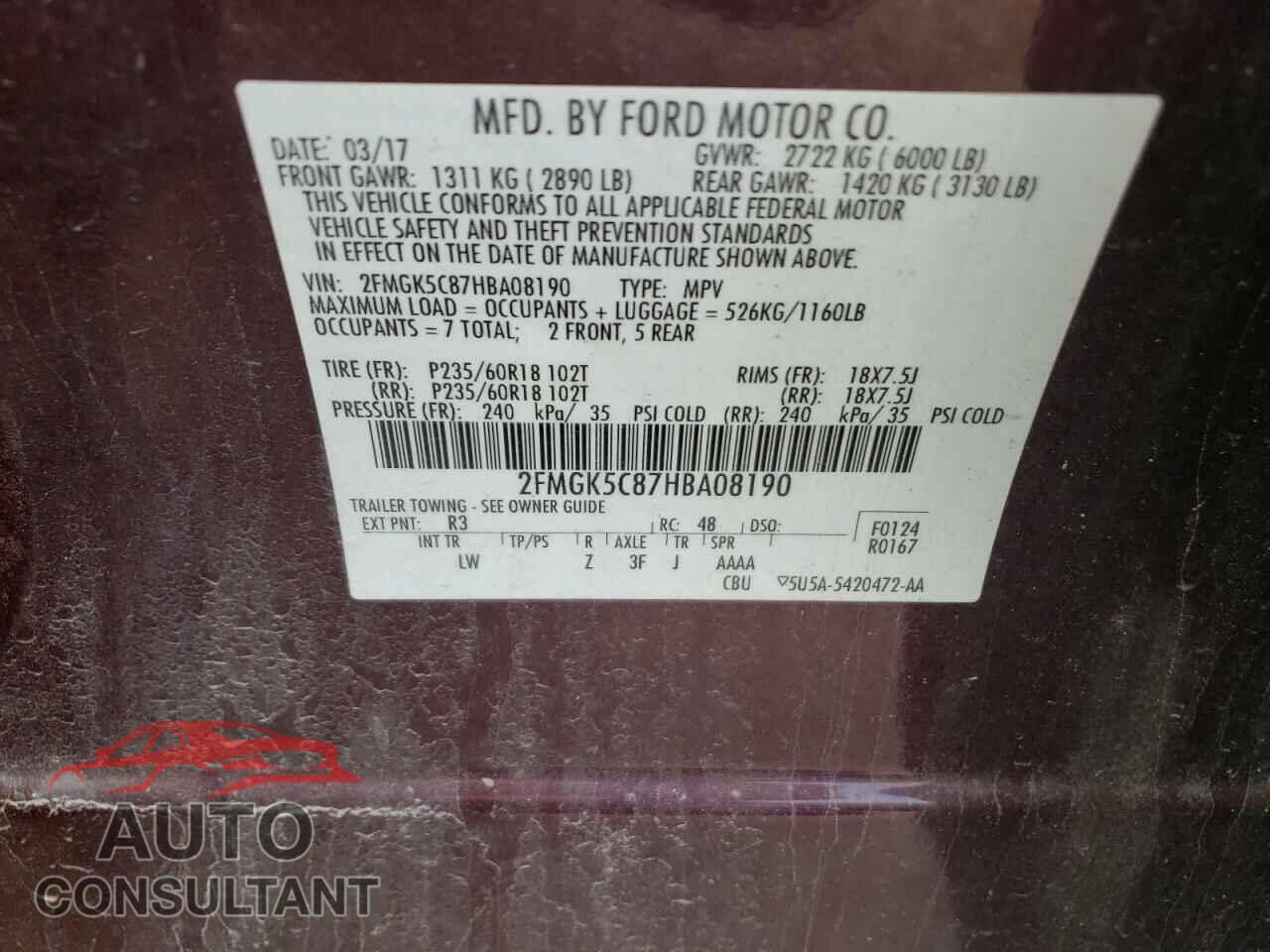FORD FLEX 2017 - 2FMGK5C87HBA08190