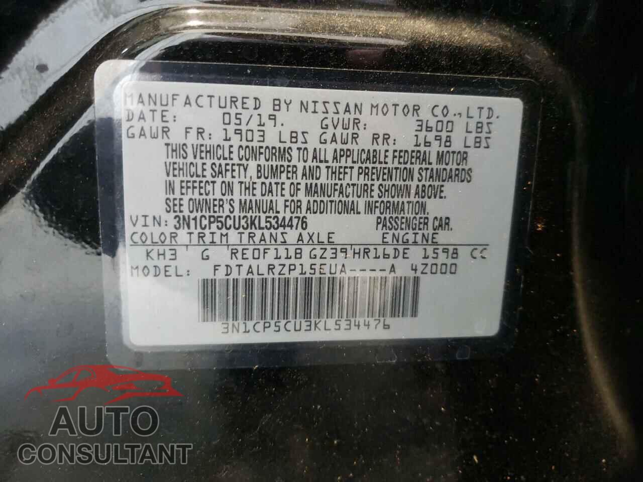 NISSAN KICKS 2019 - 3N1CP5CU3KL534476