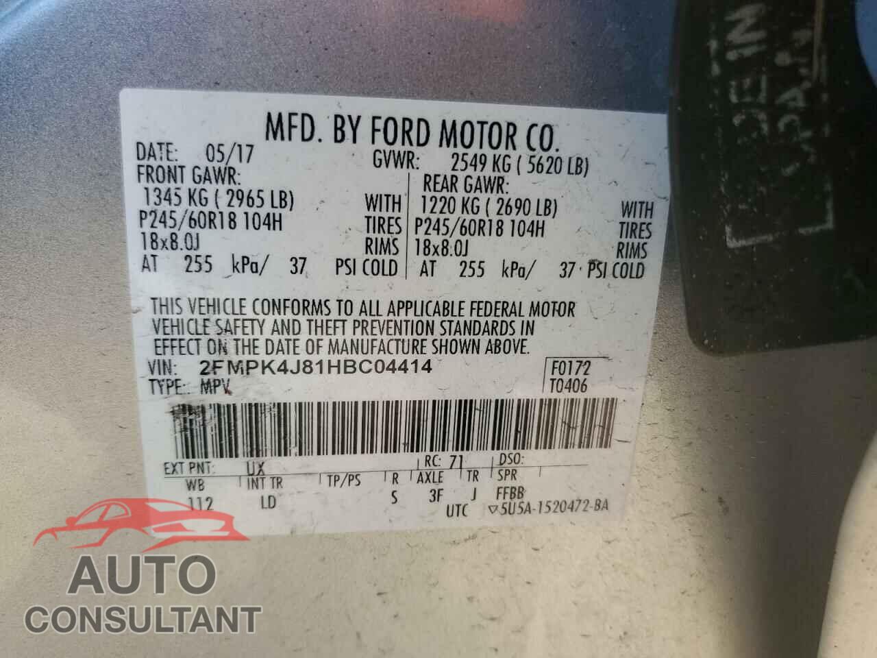 FORD EDGE 2017 - 2FMPK4J81HBC04414