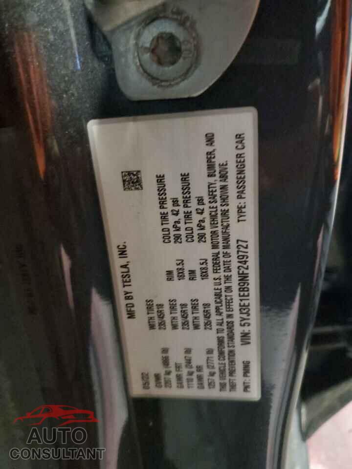 TESLA MODEL 3 2022 - 5YJ3E1EB9NF249727
