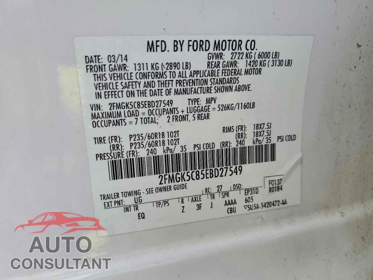FORD FLEX 2014 - 2FMGK5C85EBD27549