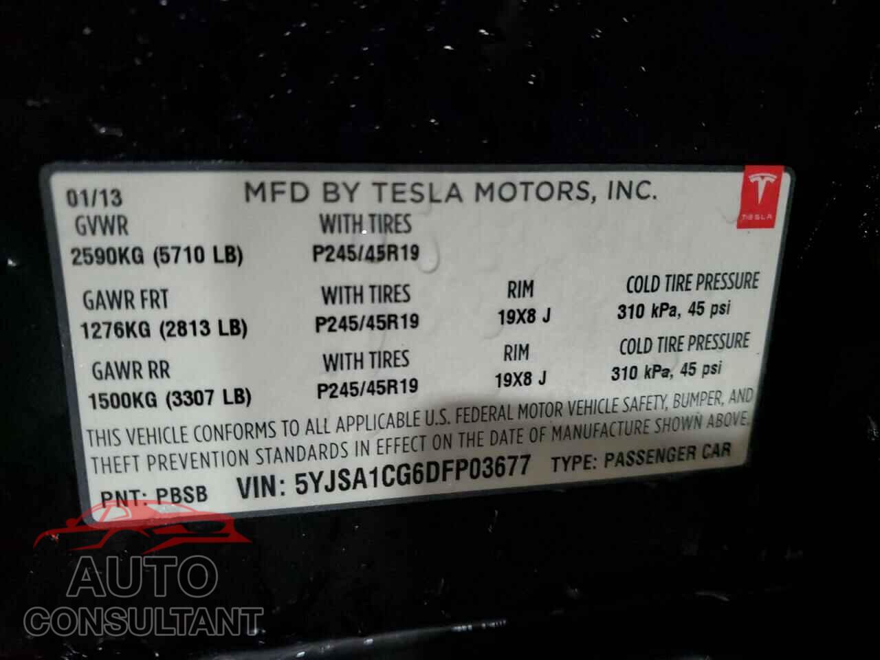 TESLA MODEL S 2013 - 5YJSA1CG6DFP03677