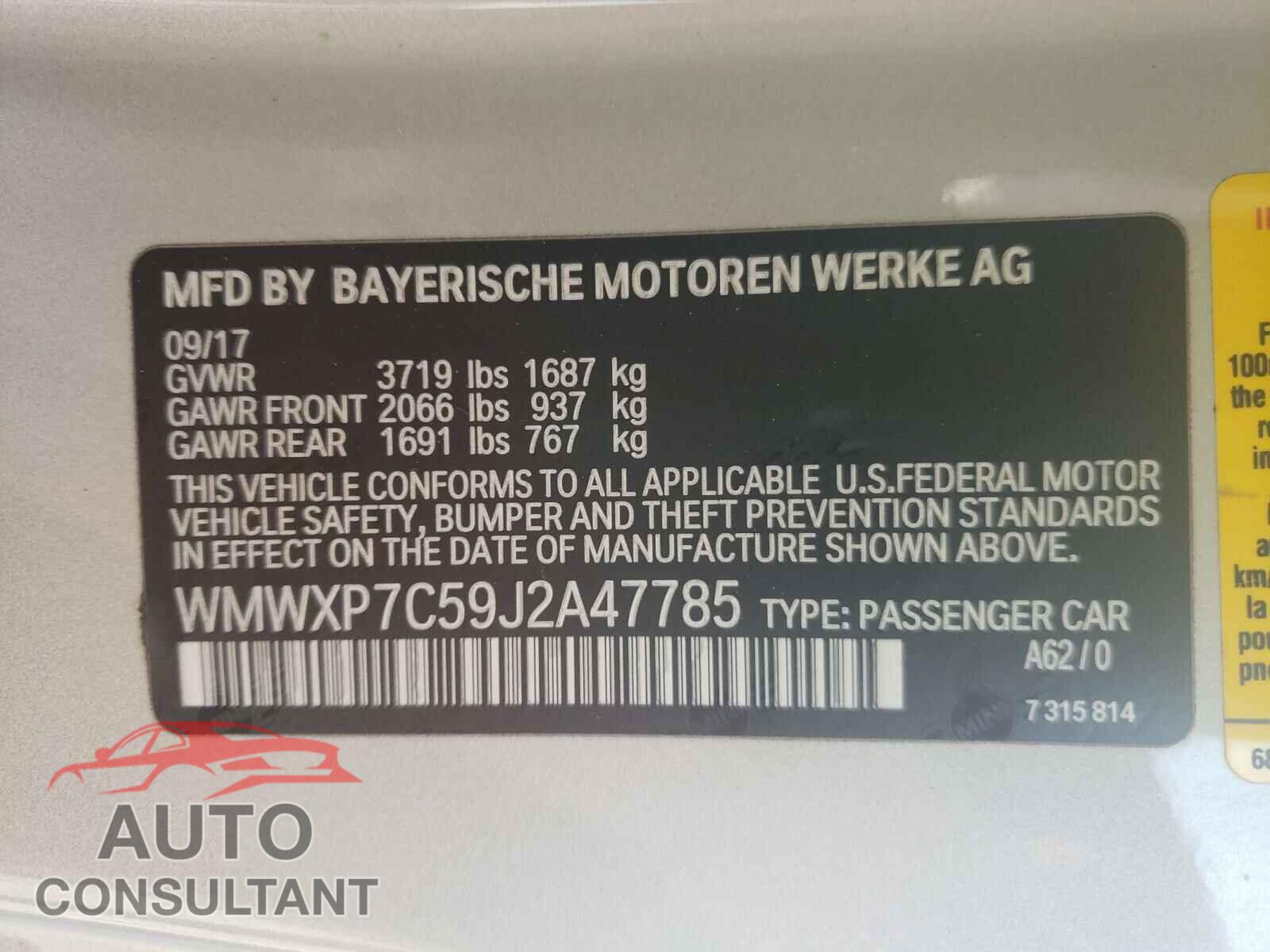 MINI COOPER 2018 - WMWXP7C59J2A47785