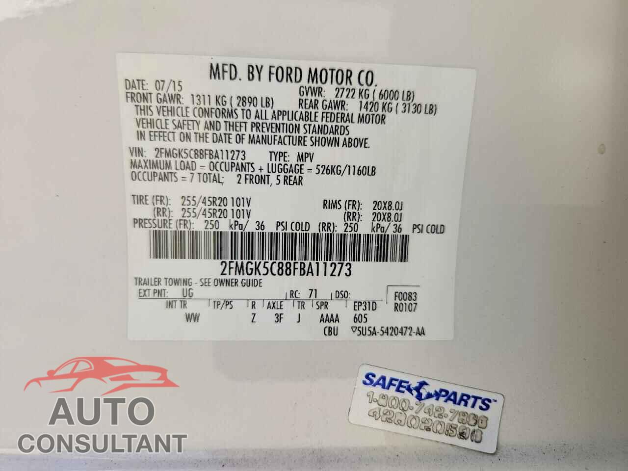 FORD FLEX 2015 - 2FMGK5C88FBA11273