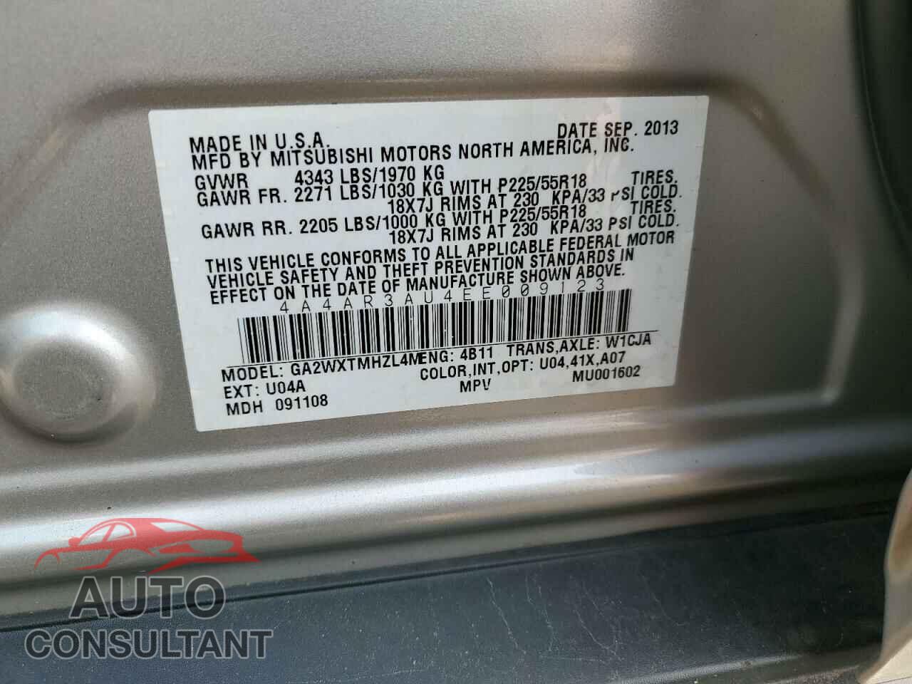 MITSUBISHI OUTLANDER 2014 - 4A4AR3AU4EE009123