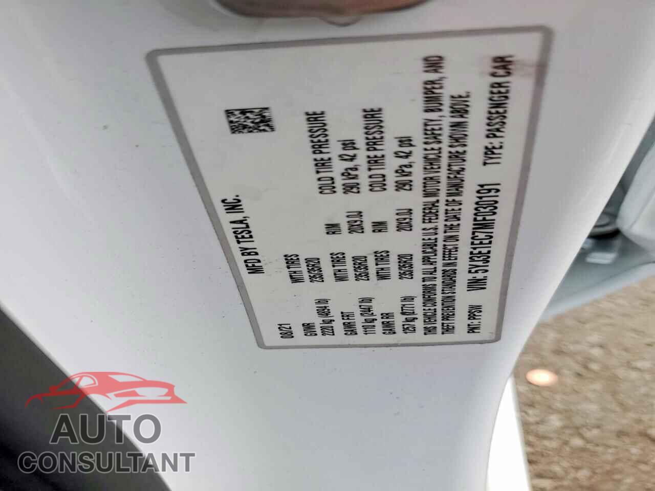TESLA MODEL 3 2021 - 5YJ3E1EC7MF030191