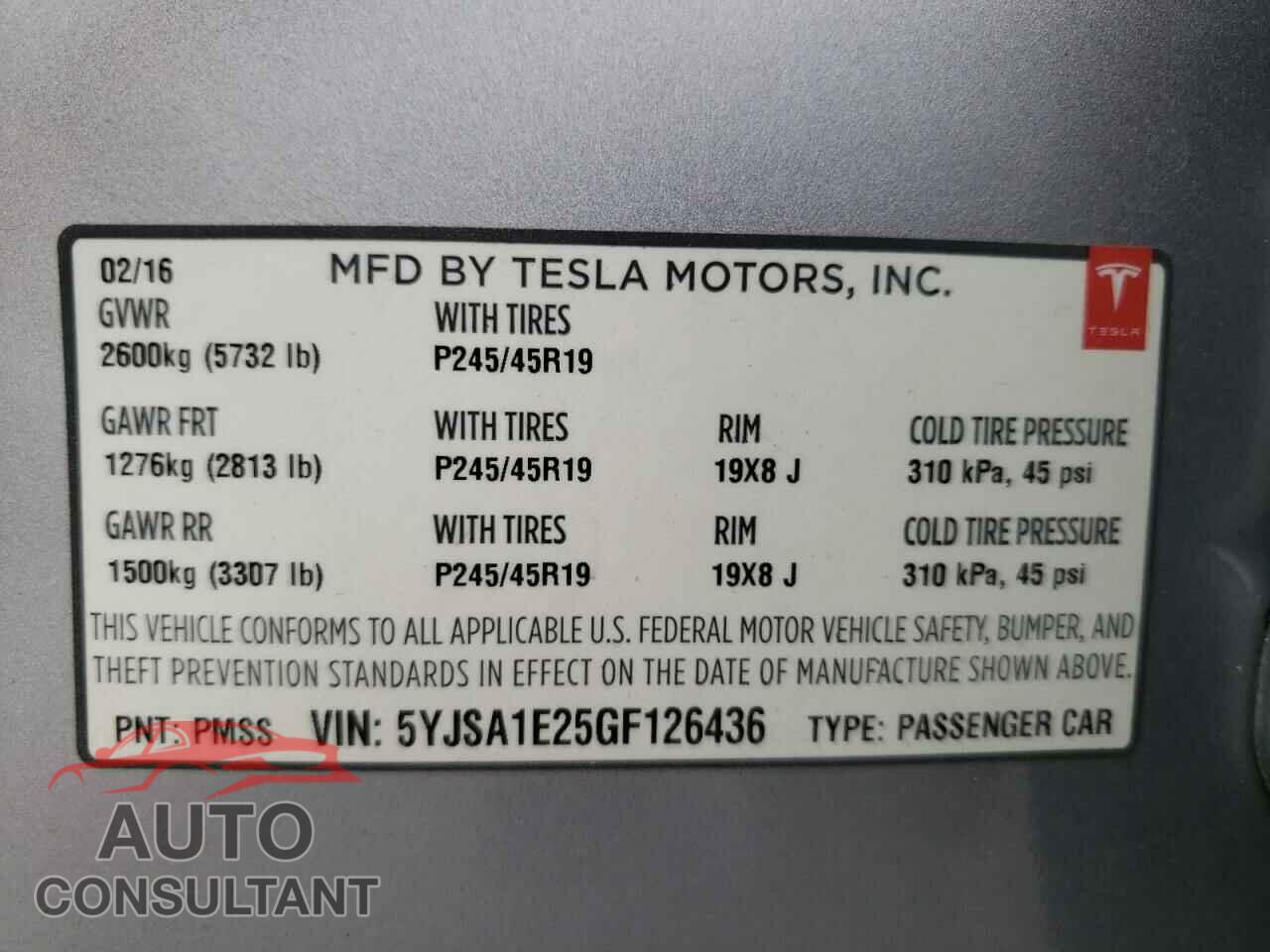 TESLA MODEL S 2016 - 5YJSA1E25GF126436