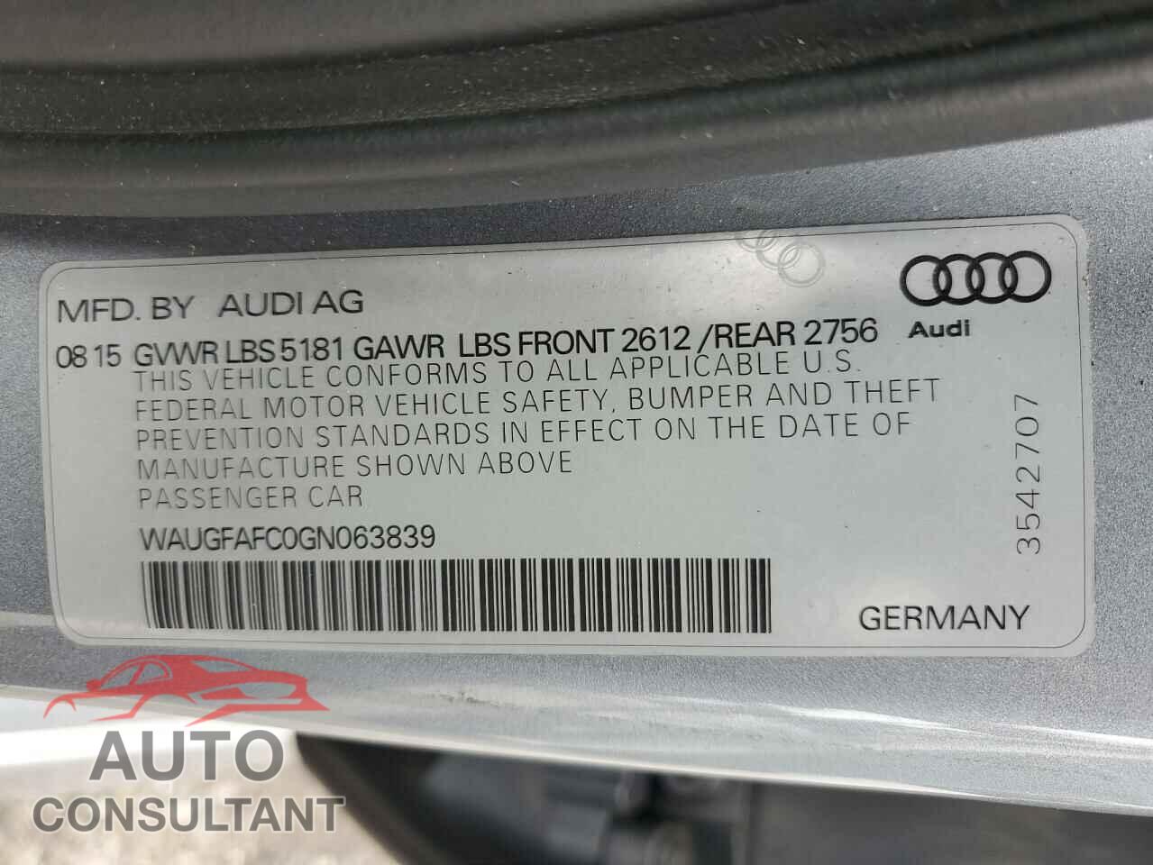 AUDI A6 2016 - WAUGFAFC0GN063839
