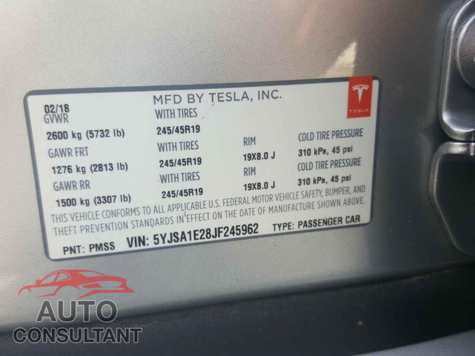 TESLA MODEL S 2018 - 5YJSA1E28JF245962